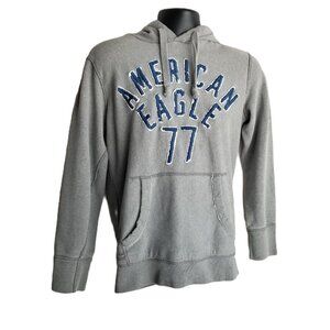 American Eagle Logo Hoodie Extra Small Gray Embroidered Pullover Y2K Streetwear